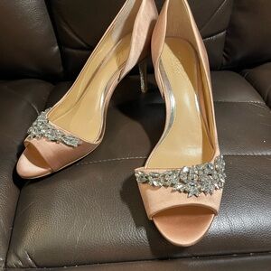 Badgley Mischka Rose Satin Heels with Crystal Accents
